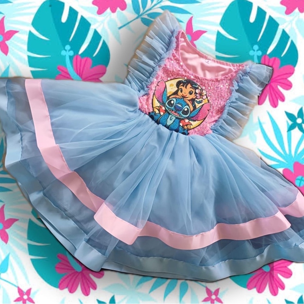 Disney Blue and Pink Formal Kids Dress stich